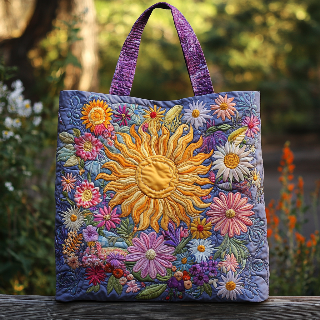 Sunshine Flowers Quilted Tote Bag – quilted tote bag by Moira Dublin
