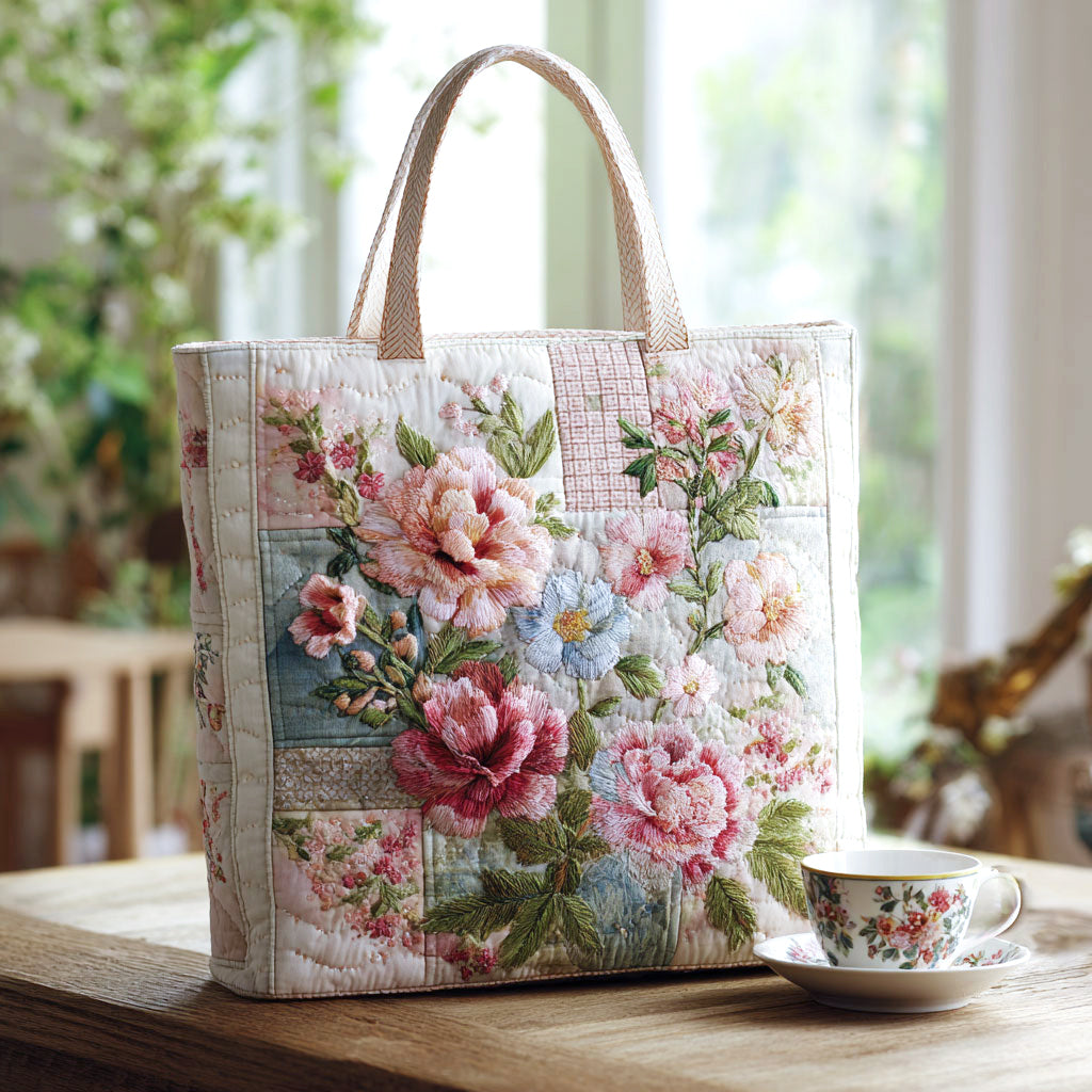 Blooming Flower Quilted Tote Bag – quilted tote bag by Moira Dublin
