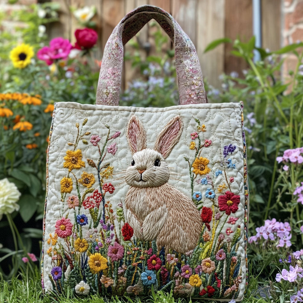 Bunny Flower Quilted Tote Bag – quilted tote bag by Moira Dublin