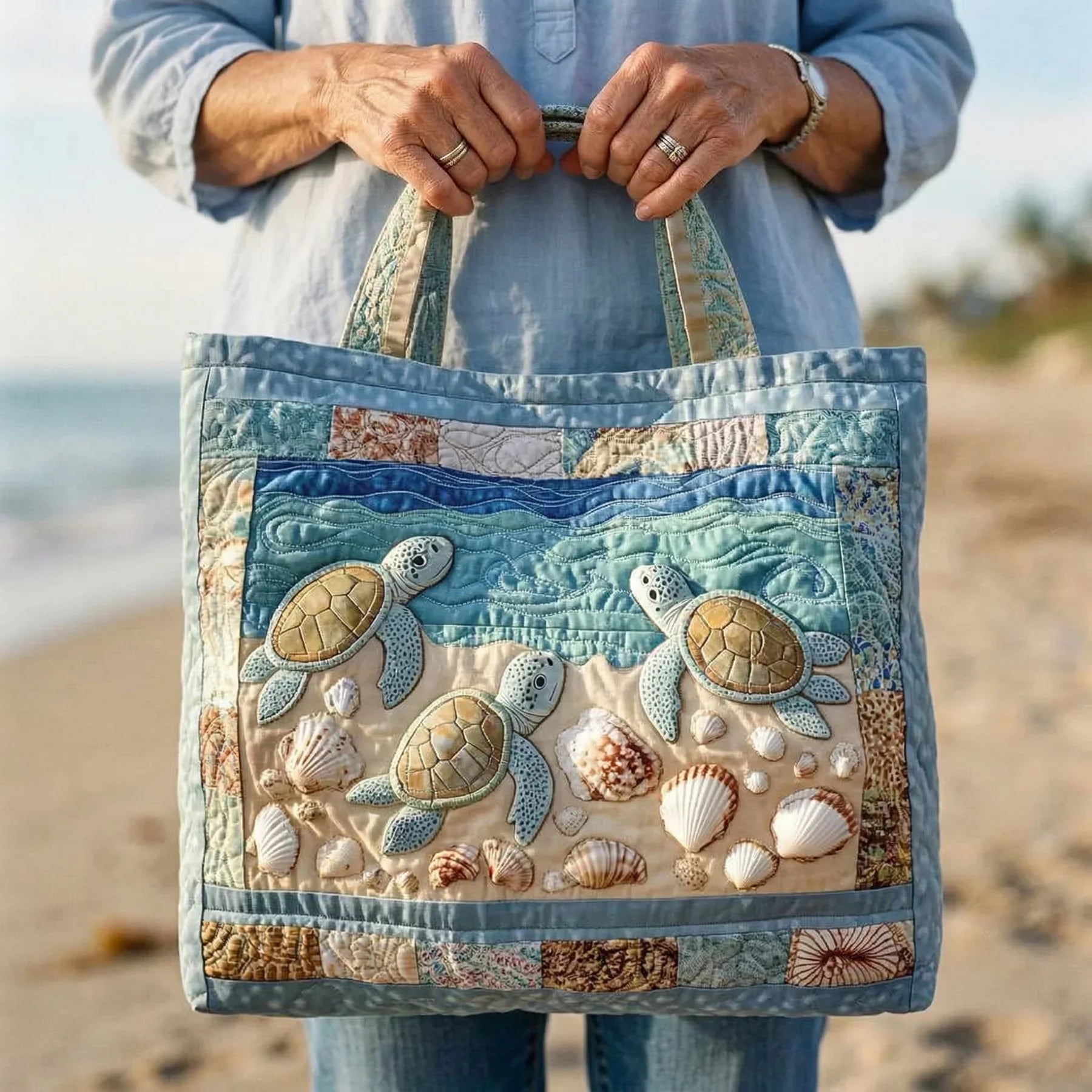 Sea Turtles Quilted Tote Bag – quilted tote bag by Moira Dublin