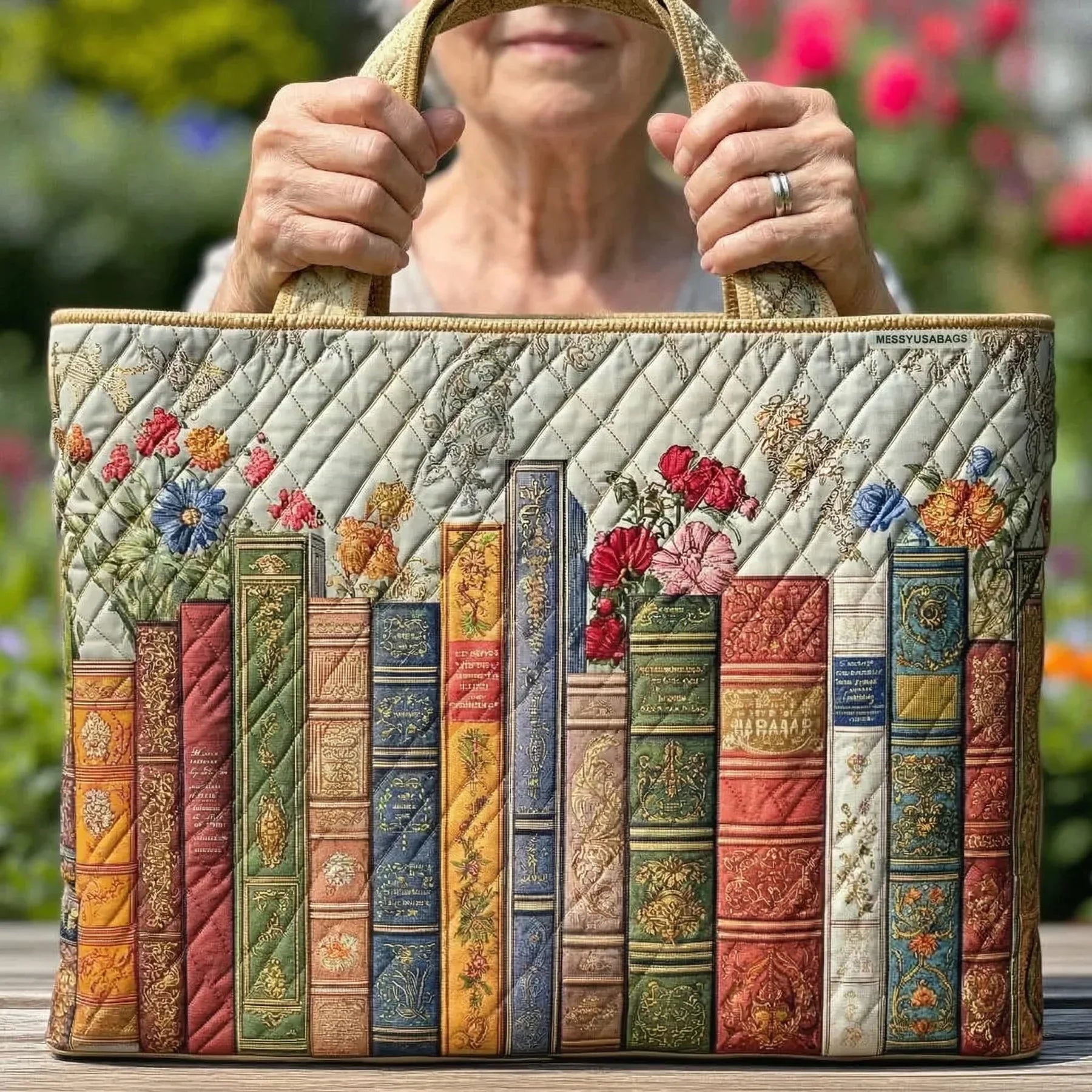 Enchanted Library Quilted Tote Bag – quilted tote bag by Moira Dublin