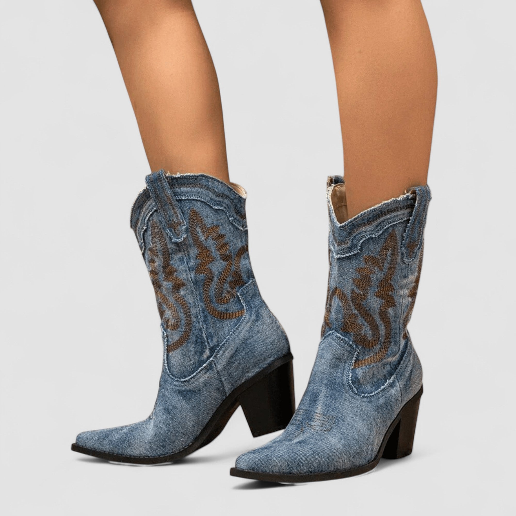 Maeve | Denim Handcrafted Ankle Western Boots